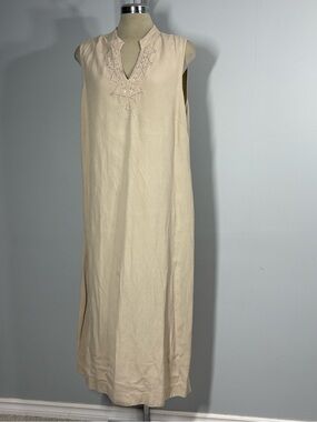 Addition Elle Neutral Beige Linen-Blend Top with Embroidered Detail Size XL